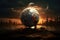 Concept of last days of planet Earth. Globe in the devastated land. Apocalypse, world war 3. AI Generated