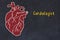 Concept of learning cardiovascular system. Chalk drawing of human heart and inscription Cardiologist