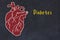 Concept of learning cardiovascular system. Chalk drawing of human heart and inscription Diabetes