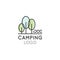 Concept Logo of Camping, Countryside, Trees in a Park newr a Lake or River,