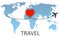Concept love travel with airplane over world map and path in the sky â€“ vector