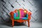 Concept of luxury and success with multi colored velvet armchair, royal place