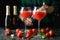 Concept of making Rossini cocktails against dark background