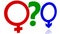 Concept of male and female gender symbols and question mark