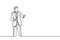 Concept of a man standing and presenting in front of audience continuous one line drawing isolated on white background