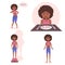 The concept of mental disorder and food addiction - Afro American Black girl with anorexia, bulimia is afraid to eat, weigh