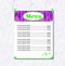 Concept menu for a cafe. Template for the menu page. Violet and bright lime colors. Flower ornament. Suitable for a