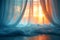 Concept Minimalist Decor, Sunkissed Sunset Serenity Minimalist Dreamspace with Silken Curtains