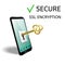 The concept of mobile phone protection. The phone image and key for opening and closing access to information.