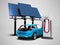 Concept modern refueling with solar panels for electric cars back view 3d render on gray background with shadow