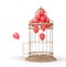 Concept of narrow thinking. Balloons floating in cage isolated on a white background.