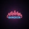 Concept neon skyline of Bangkok city. Bright Bangkok banner.