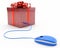 Concept of online gift, giftbox connected with a computer mouse