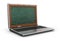 Concept of online studying or webinar. Empty school board in the