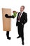 Concept: package delivery to convey flowers to a businessman