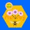 The concept of packaging of natural honey. Advertising layout. Bee, honeycomb, flowers