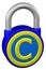 Concept: padlock with sign copyright. 3D rendering.