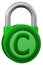 Concept: padlock with sign copyright. 3D rendering.