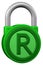 Concept: padlock with sign trademark. 3D rendering.
