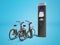 Concept paid parking for bicycles 3d render on blue background with shadow