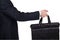 Concept of partnership and teamwork . Businessman sends a briefcase on a white background