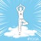 Concept of a person in spiritual balance. Meditation, an enlightened state of mind. Man in simple asana standing on white clouds