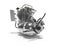 Concept petrol engine motorcycle two cylinder gear box 3d renderer on white background with shadow