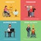 Concept pictures of disabled people rehabilitation. Human friendship. Vector banner set