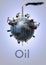 The concept of planet earth pollution with the oil industry from which oil flows and pollutes the environment, pipes with smoke