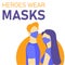 The concept of precautions during a pandemic. Man and woman use medical masks for protection. The inscription heroes