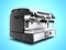 Concept professional coffee machine on four cups with milk 3d render on blue background with shadow