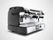 Concept professional coffee machine on four cups with milk 3d render on gray background with shadow