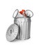 Concept of propaganda. Yellow press. Megaphones in the trash can on a white background. 3d