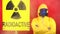 The concept of radiation and biological hazard. The inscription Radioactivity and the Sign of radiation in smoke, and in