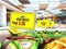 Concept of reduced food prices plate with discount price tag in the fridge with vegetables 3d render on marcket background