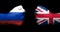 Concept of relations between Russia and the United Kingdom symbolized by two opposed clenched fists