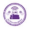 Concept of remote learning. Stamp of on-line education. Violet round grunge vintage on-line education sign.