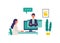 Concept for remote work, online class, teleconference. Vector illustration of people having communication via telecommuting system