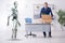 Concept of robots replacing humans in offices