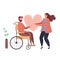 Concept of romantic relationships and marriage with handicapped man. Vector illustration of love. Family with disabled