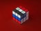 Concept of Russia, Syria, USA conflict problem solved rubik. 3D illustration