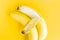 Concept of same-sex LGBT love, two bananas hugging on a yellow pastel background