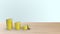 Concept save money financial business investment. coins stack step growing growth value, 3D render metal gold coin yellow blue