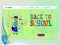 Concept of schoolwork for Website or Web Page. Children and school, learning game and entertainment, landing page.