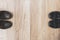 concept of social distancing. Shoes on the floor. Dangerous distance. Violations of personal space. empty space for text and