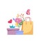 The concept of spring women\\\'s holiday. Vector cartoon illustration with gifts, flowers and a butterfly. Sweet postcard