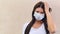 Concept suffering from cold. Portrait beautiful unhappy young woman wearing face mask protects. anti-pollution, anti-smog, and air