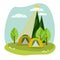 Concept summer camp, nature tourism, outdoor activity, camping, trekking, hiking