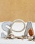 Concept of the summer time with sea shells and stones. Decorative letters SEA. Summer time, sea vacation.