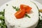 Concept of tasty dairy product - ricotta cheese